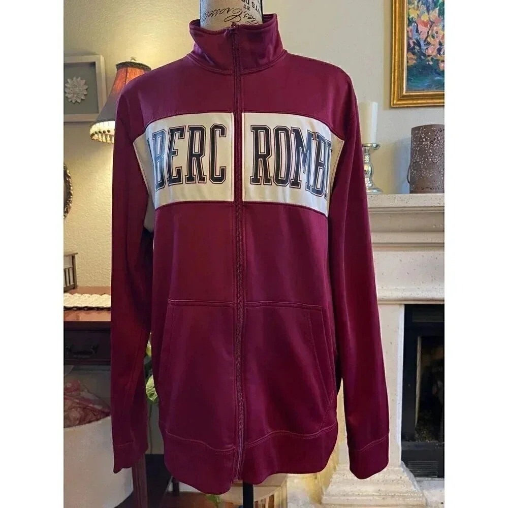 Abercrombie & Fitch Full Zip Track Jacket Burgundy Athletic Warm Up Top Y2K